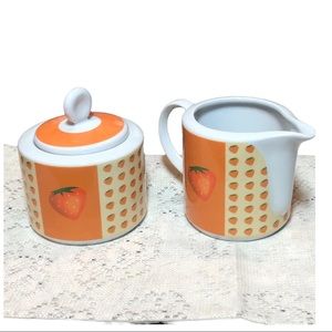 Kanlina Porcelain Sugar Creamer Set County Strawberries Cottagecore Whimsy Fruit